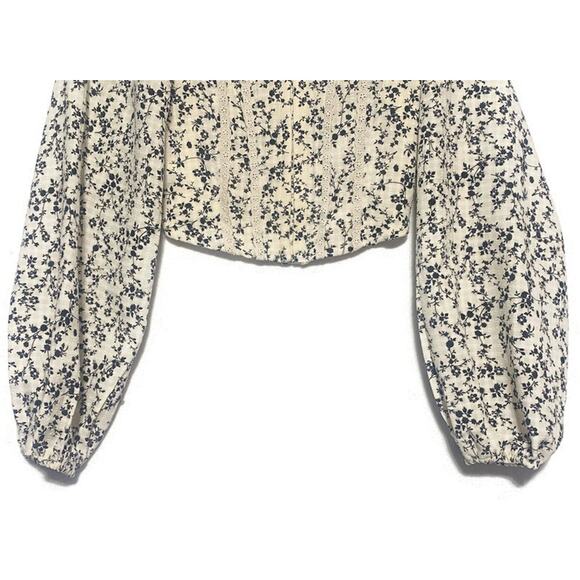 Altar’d State Prairie Crop Top Size XXS Smocked Balloon Sleeve Boho Puff Sleeves - Picture 8 of 9